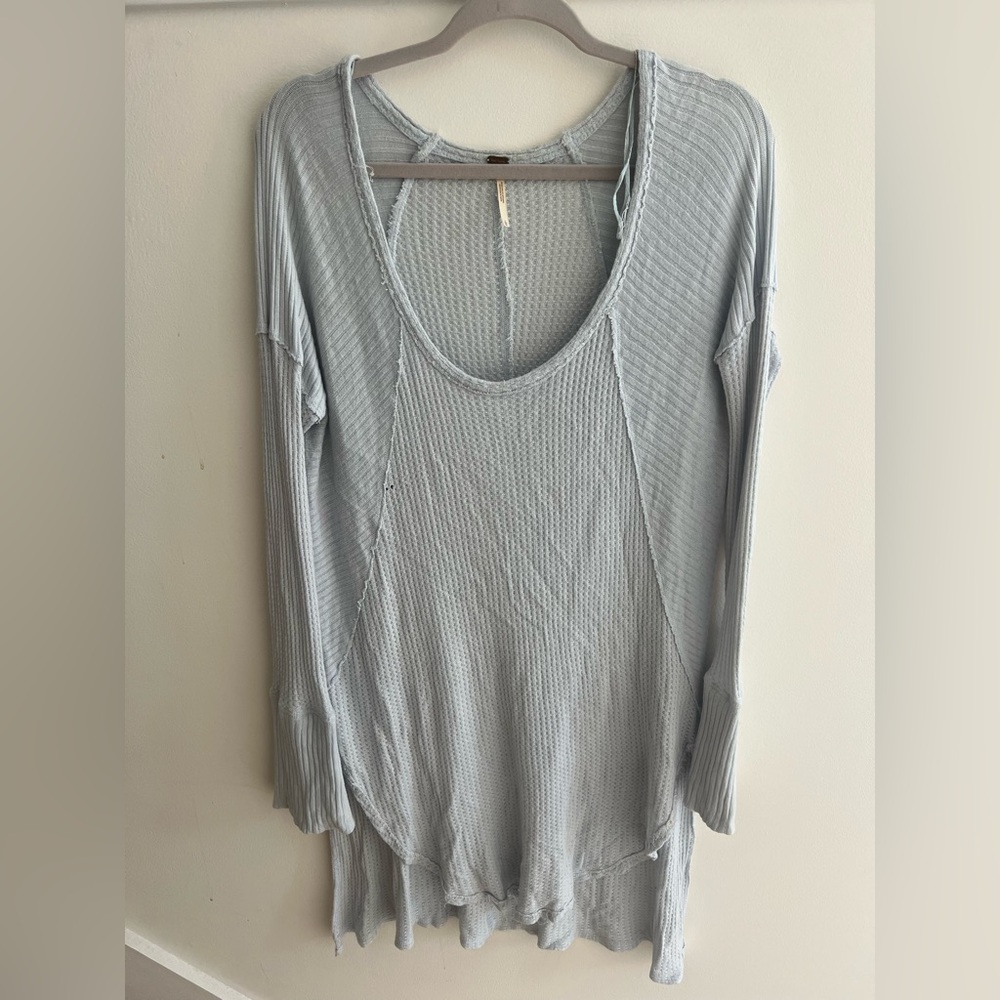 Free People Gray Ribbed Long Sleeve Tunic